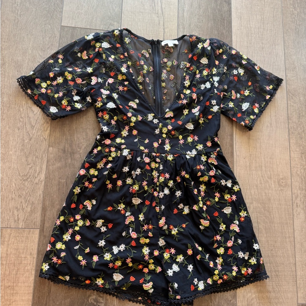 Black Floral Embroidered Romper